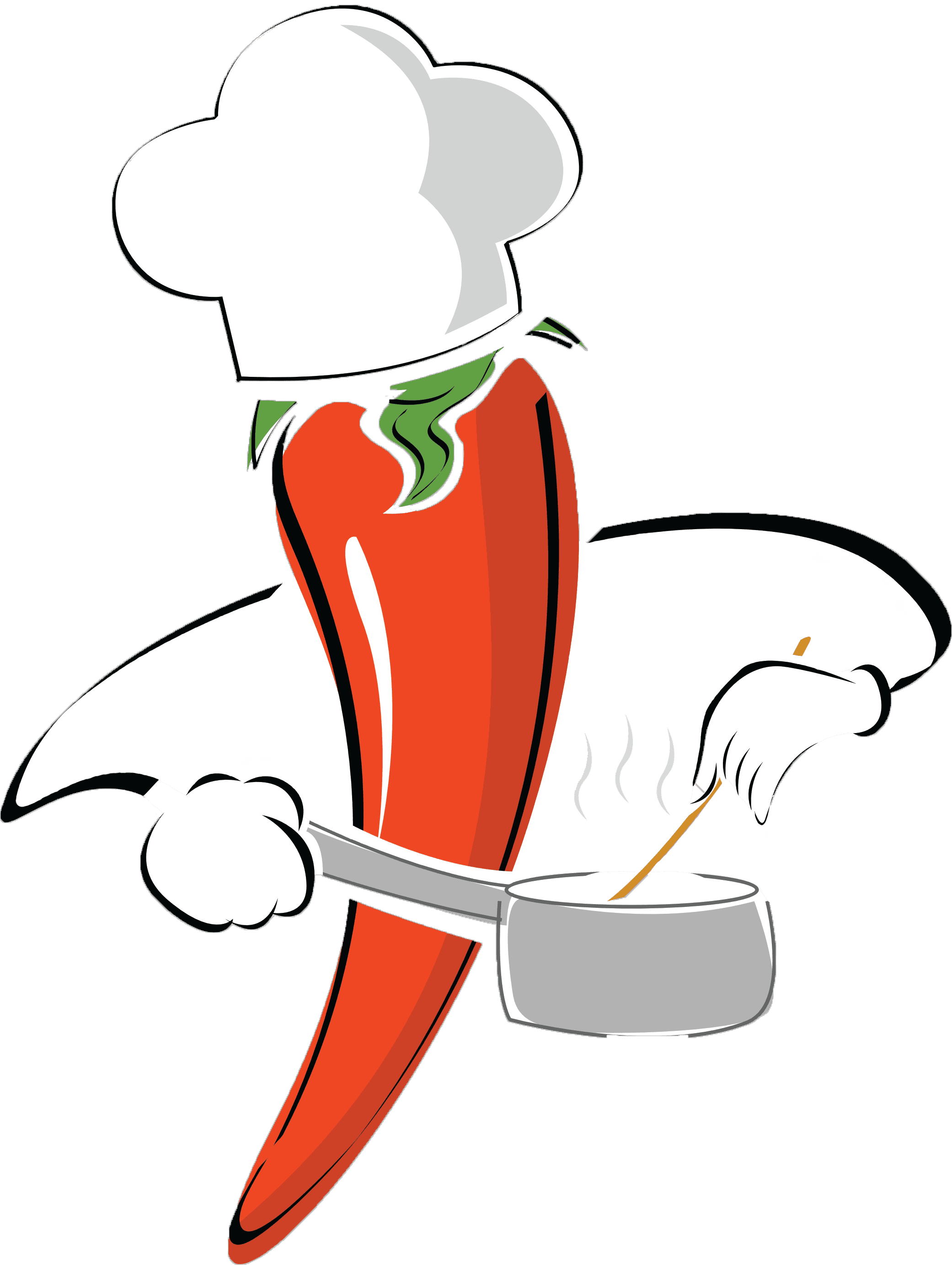 The We Add Spice chef — a chili pepper in a chef's hat stirring a pan